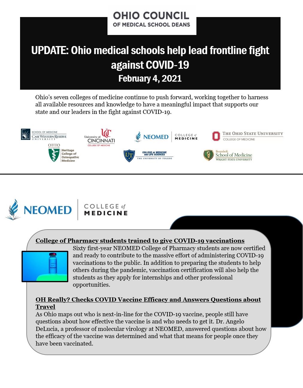 UPDATE: Ohio Medical Schools help lead frontline fight against COVID-19